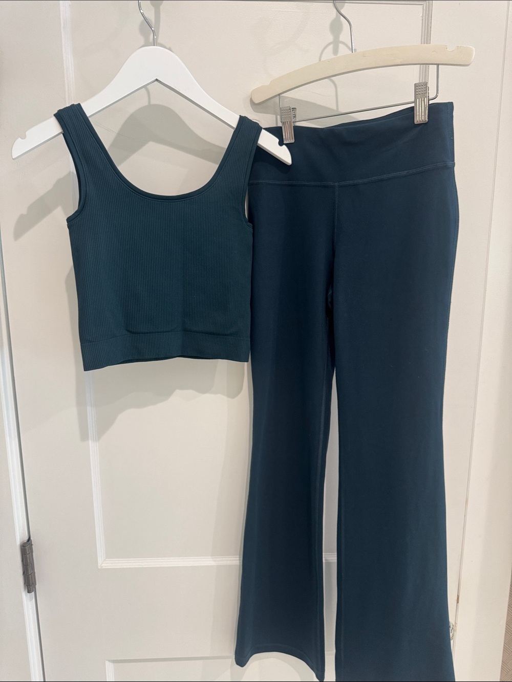 Athleta Girl Dark Green Rise Above Rib Tank ans matching leggings
